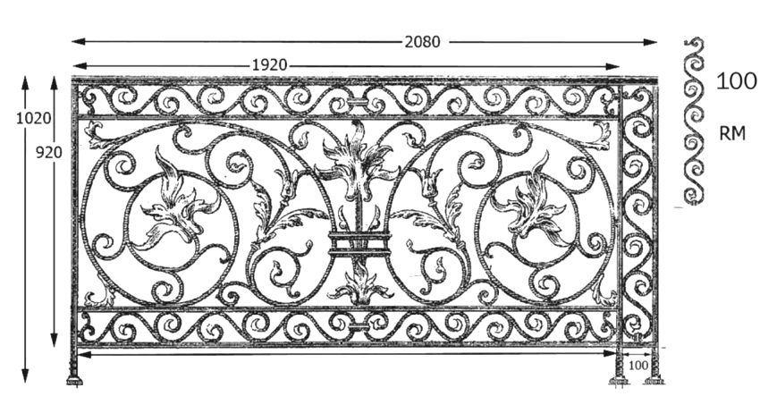 Balustrade, udsmykket gelænder i støbejern